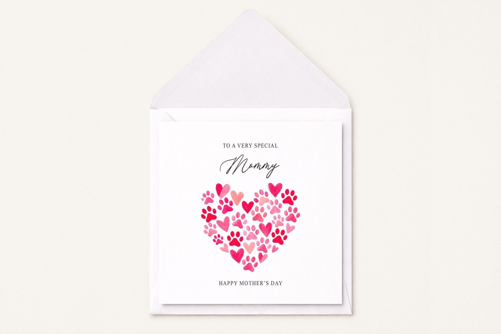 Cat Mom Mother's Day Card, Paw Print Heart Personalized - Pretty Gifted