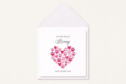 Cat Mom Mother's Day Card, Paw Print Heart Personalized - Pretty Gifted