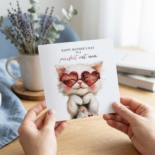 Cat Mom Mother's Day Card, Purrfect Cat Mom Funny Gift - Pretty Gifted