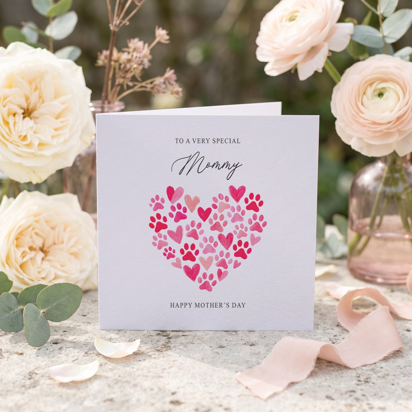Cat Mother’s Day Card for Mommy – Personalized Paw Print Heart Card - Pretty Gifted