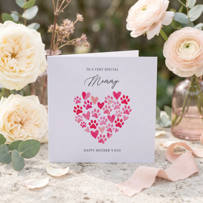 Cat Mother’s Day Card for Mommy – Personalized Paw Print Heart Card - Pretty Gifted