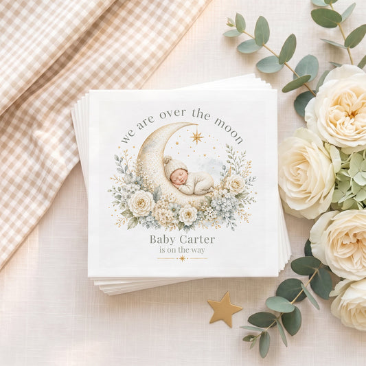 Celestial Baby Shower Napkins with Personalized Name - Pretty Gifted