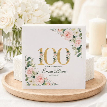 Centenarian Blush Rose 100th Birthday Napkins - Pretty Gifted