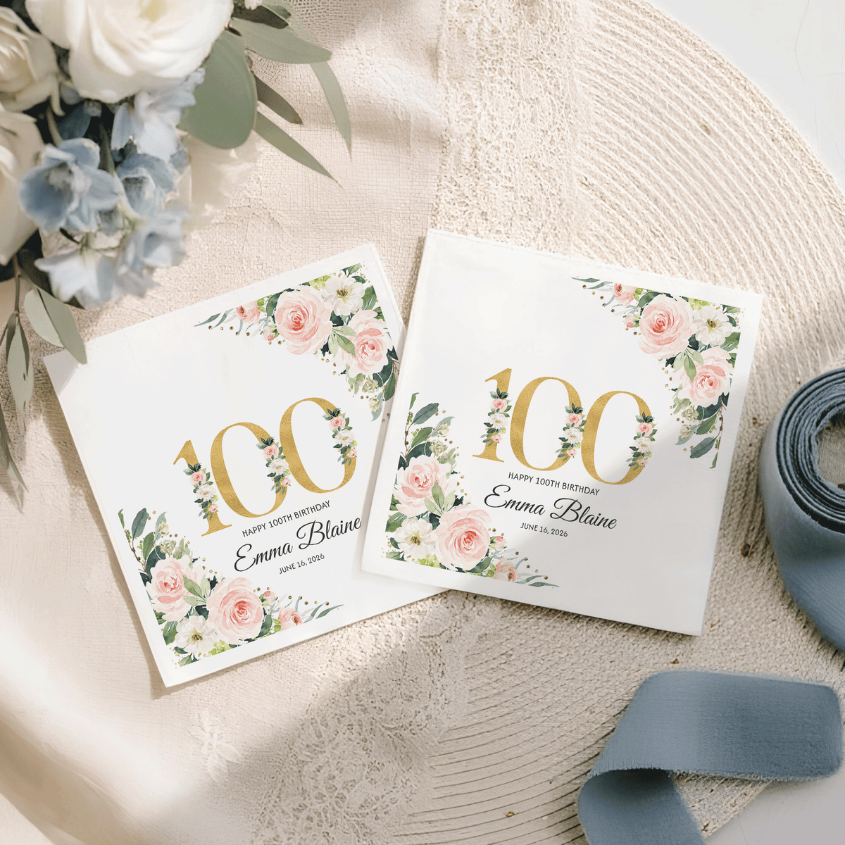 Centenarian Blush Rose 100th Birthday Napkins - Pretty Gifted