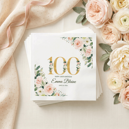 Centenarian Blush Rose 100th Birthday Napkins - Pretty Gifted