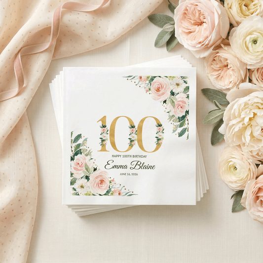 Centenarian Blush Rose 100th Birthday Napkins - Pretty Gifted