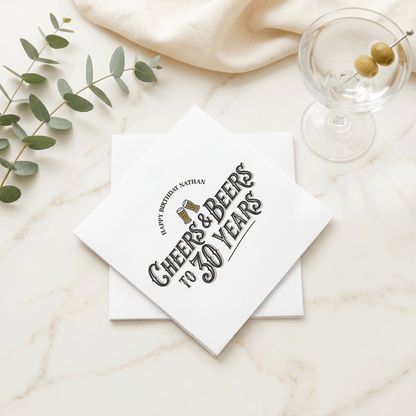 Cheers and Beers to 30 Years Birthday Napkins, Personalized - Pretty Gifted