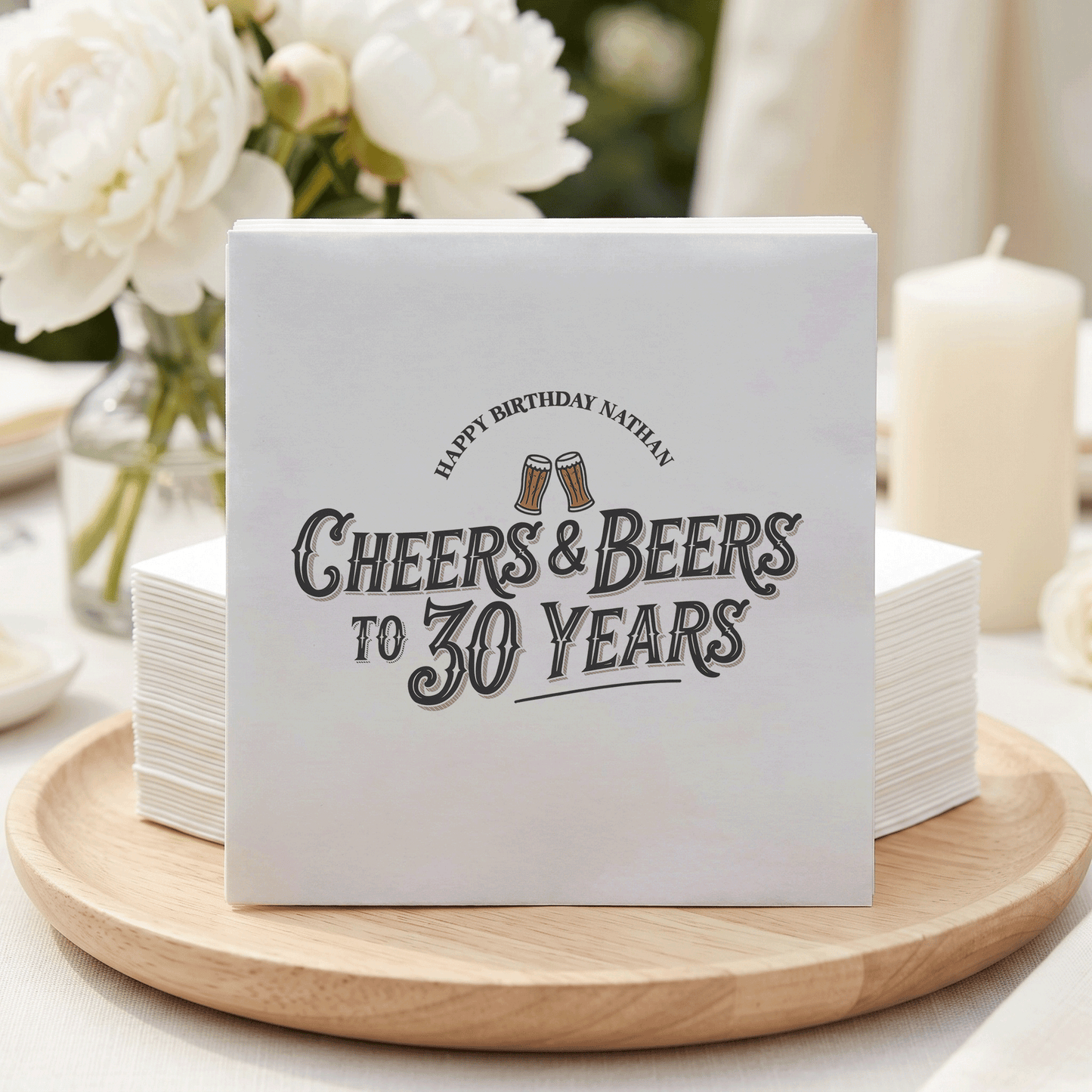 Cheers and Beers to 30 Years Birthday Napkins, Personalized - Pretty Gifted