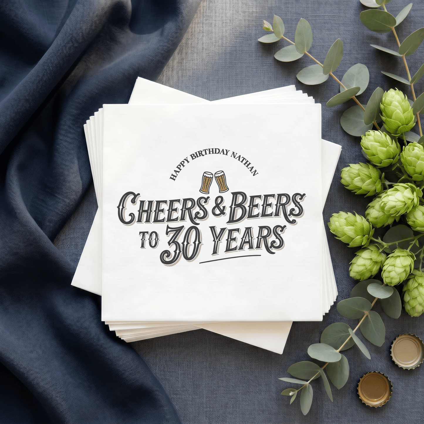 Cheers and Beers to 30 Years Birthday Napkins, Personalized - Pretty Gifted