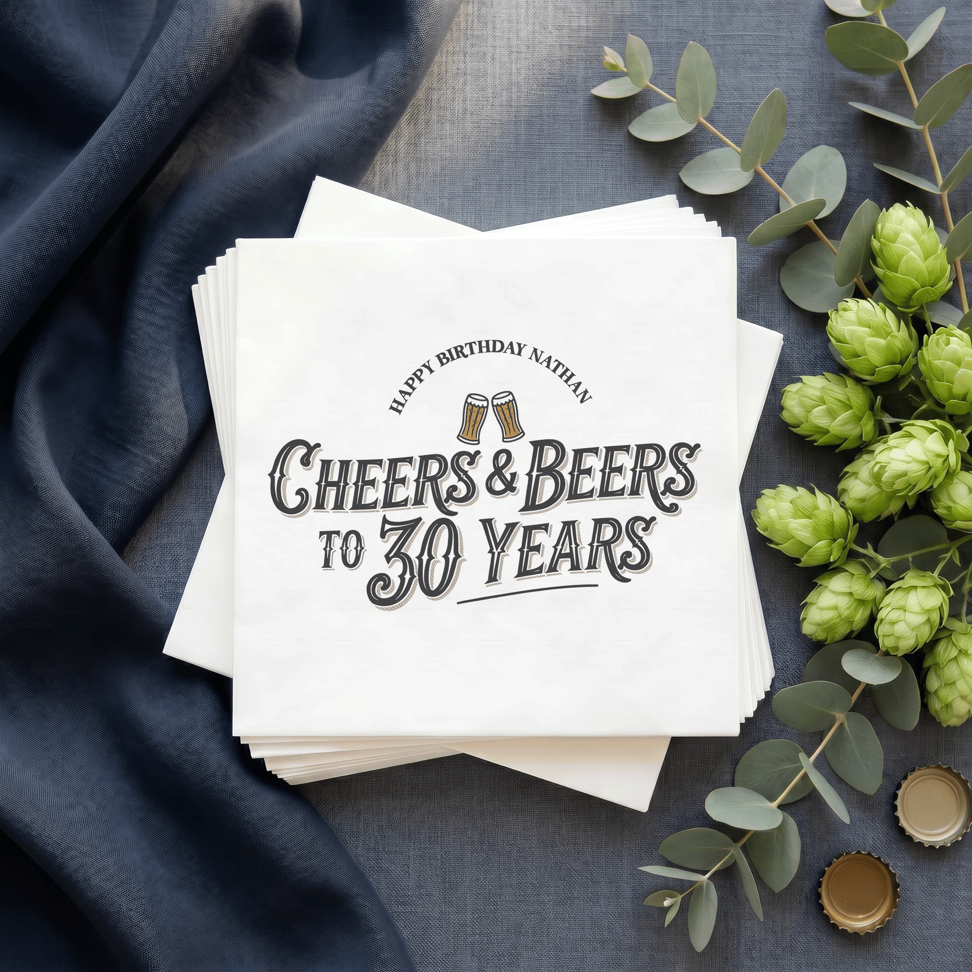 Cheers and Beers to 30 Years Birthday Napkins, Personalized - Pretty Gifted