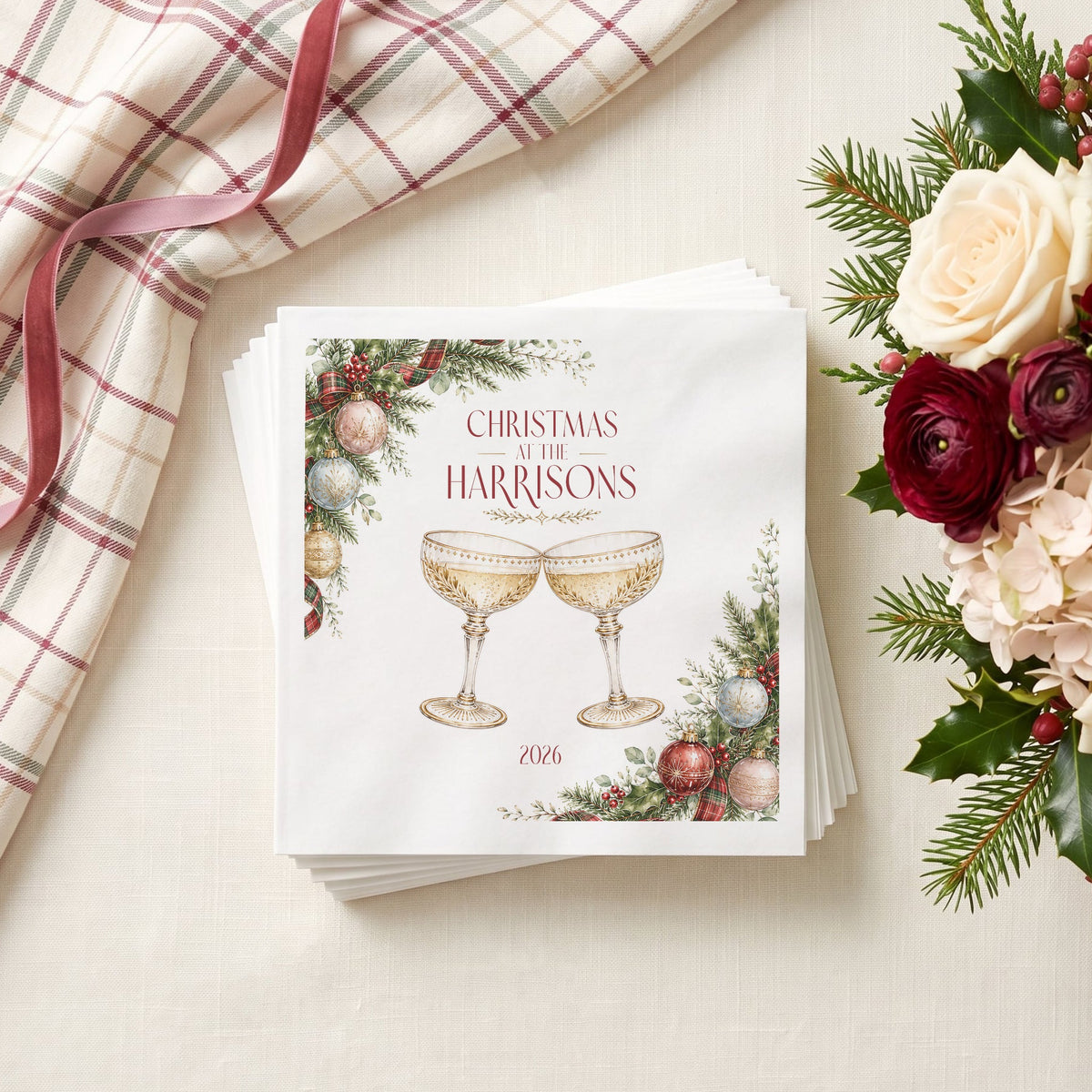 Christmas at Our House Personalized Cocktail Napkins - Pretty Gifted