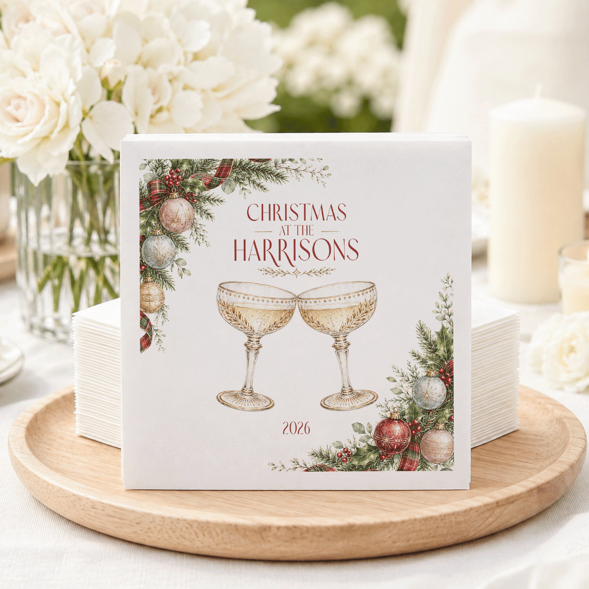 Christmas at Our House Personalized Cocktail Napkins - Pretty Gifted