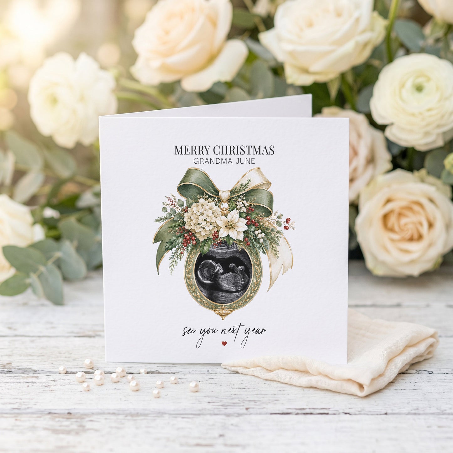 Christmas Baby Announcement Card for Grandma | Personalized Ultrasound Keepsake - Pretty Gifted