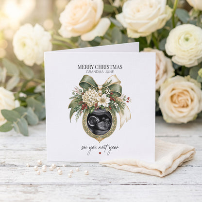Christmas Baby Announcement Card for Grandma | Personalized Ultrasound Keepsake - Pretty Gifted