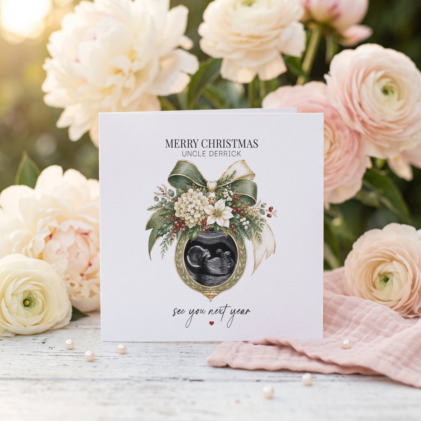 Christmas Baby Announcement Card for Uncle | Personalized Ultrasound Photo Gift - Pretty Gifted