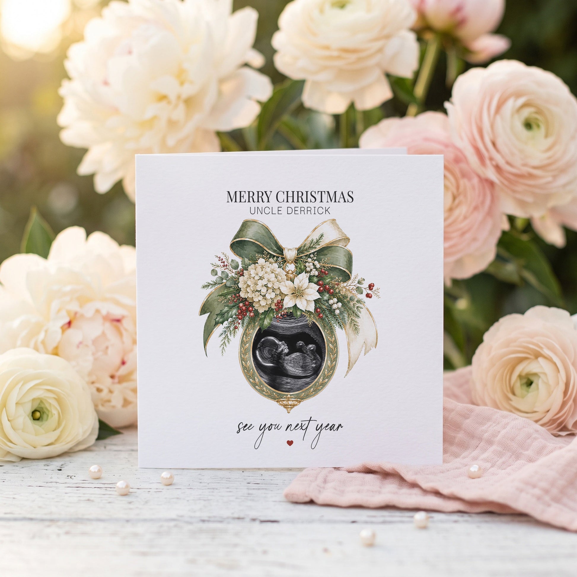 Christmas Baby Announcement Card for Uncle | Personalized Ultrasound Photo Gift - Pretty Gifted
