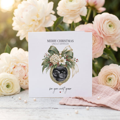 Christmas Baby Announcement Card for Uncle | Personalized Ultrasound Photo Gift - Pretty Gifted