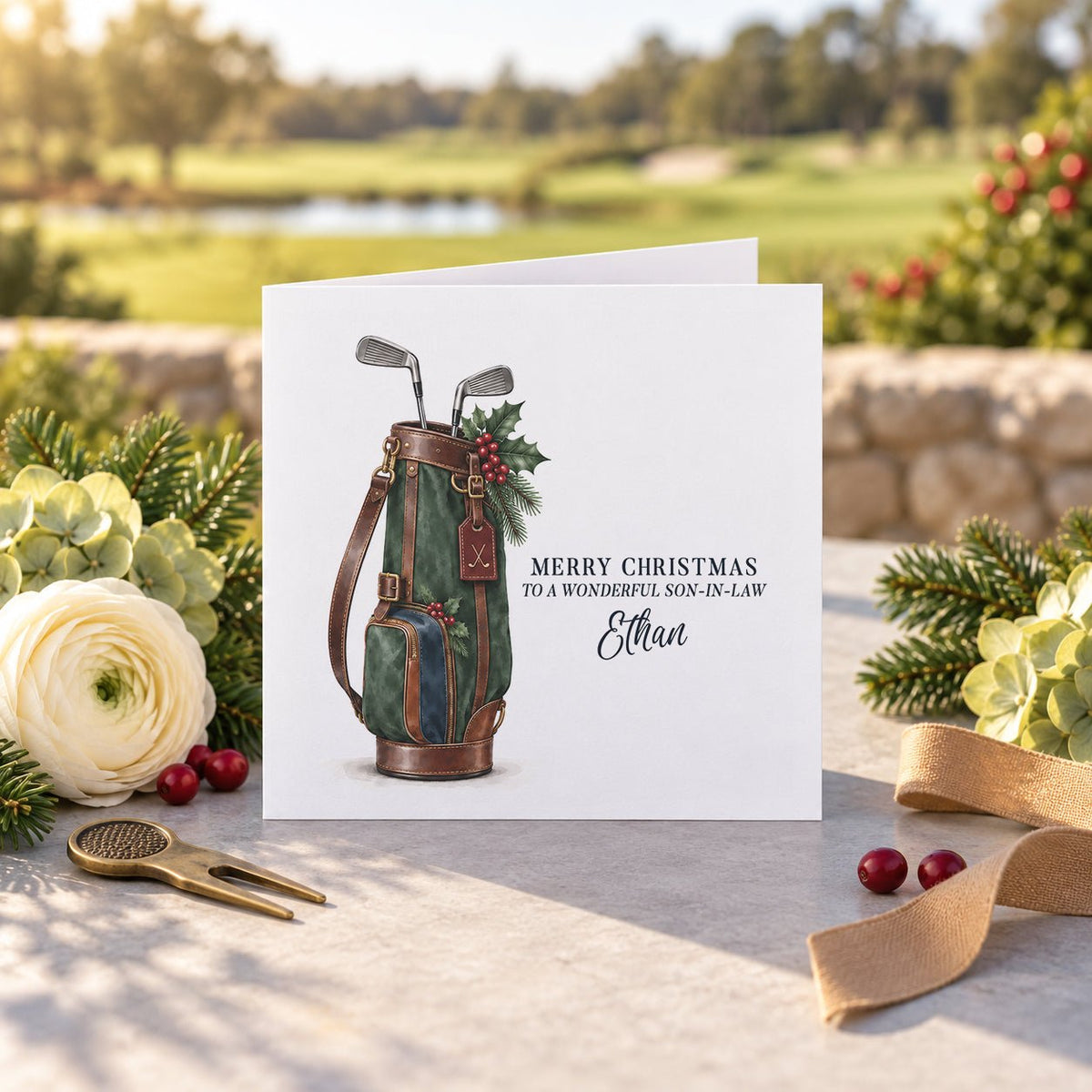 Christmas Golf Greeting for a Wonderful Son-in-Law - Pretty Gifted