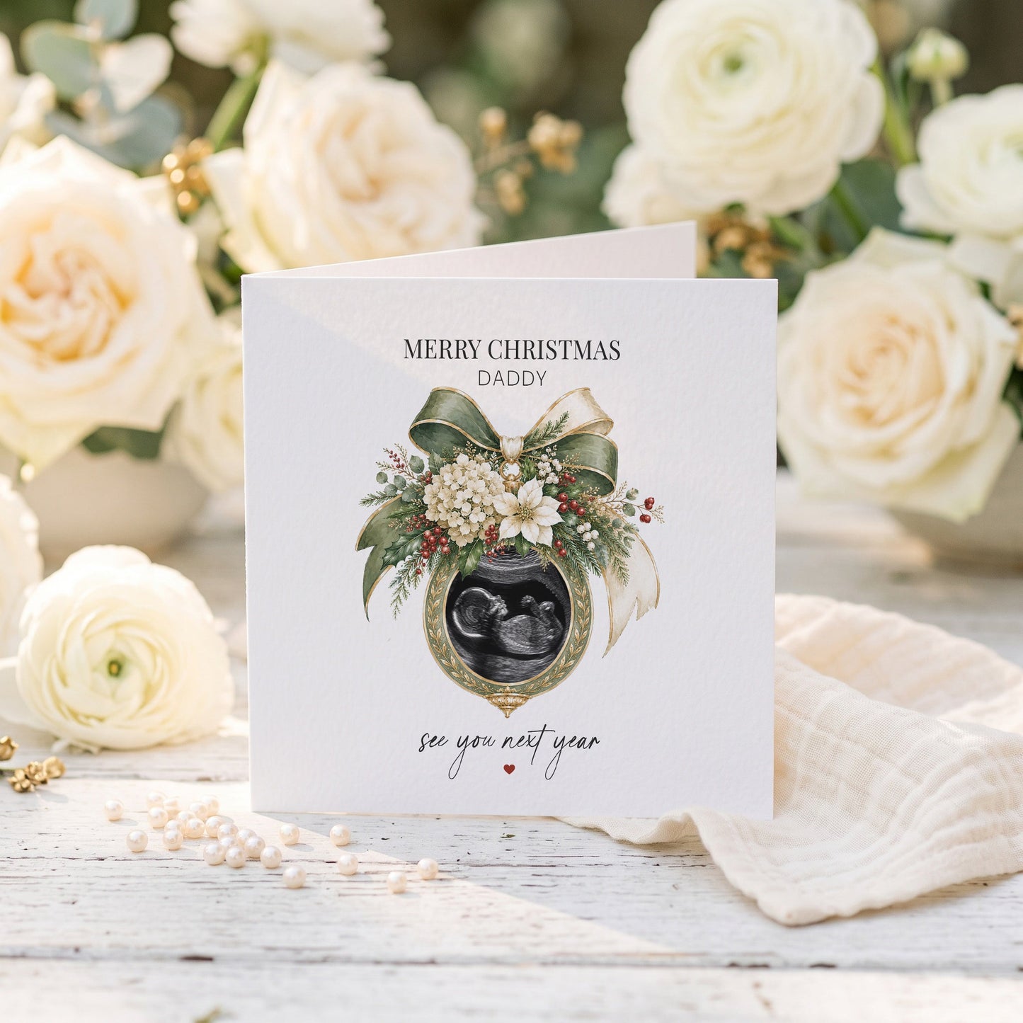 Christmas Pregnancy Announcement Card for Dad | Ultrasound Photo Reveal Gift - Pretty Gifted