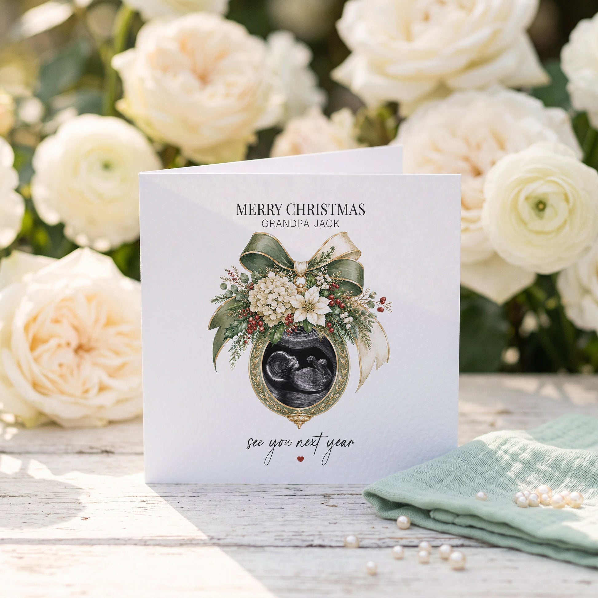 Christmas Pregnancy Announcement Card for Grandpa | Ultrasound Photo Gift - Pretty Gifted