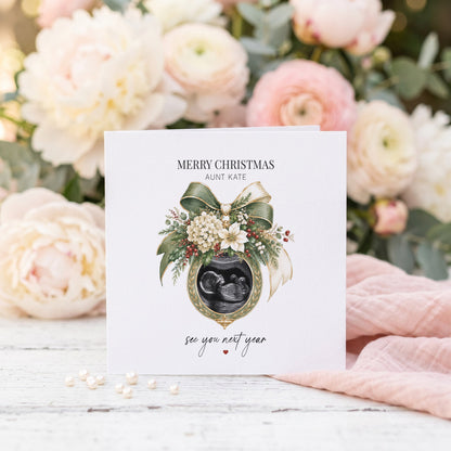 Christmas Pregnancy Reveal Card for Aunt | Personalized Ultrasound Photo Gift - Pretty Gifted