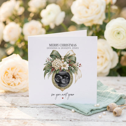 Christmas Pregnancy Reveal Card for Grandparents | Personalized Ultrasound Gift - Pretty Gifted