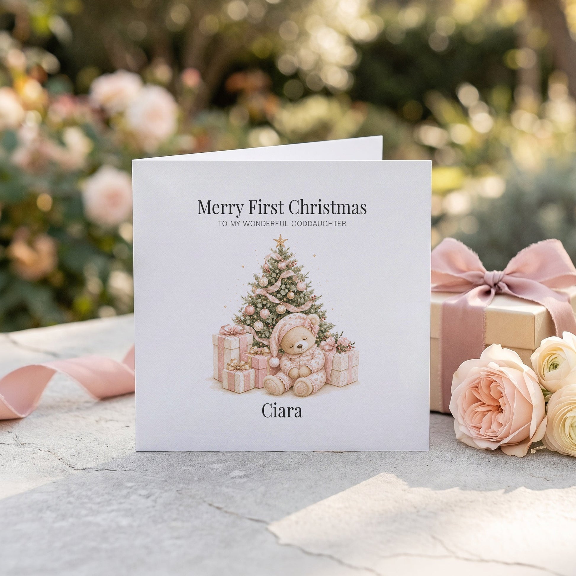 Christmas Teddy Bear Card for Goddaughter | Personalized Baby - Pretty Gifted