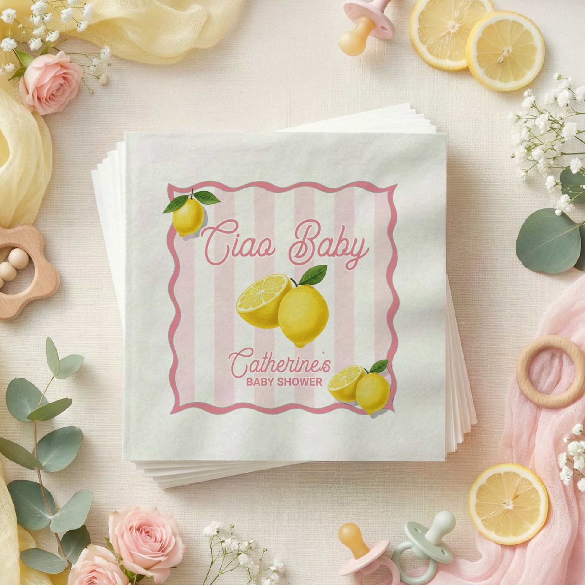 Ciao Baby Napkins, Lemon Italian Theme Baby Shower - Pretty Gifted