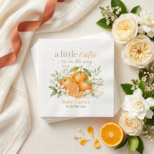 Citrus Baby Shower Napkins, Cream Neutral Orange - Pretty Gifted