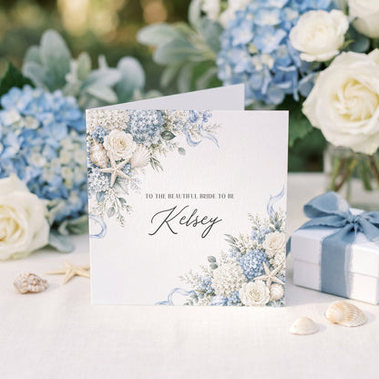 Coastal Bridal Shower Card, Personalized Something Blue - Pretty Gifted