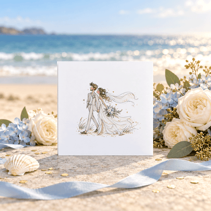 Coastal Wedding Card with Names, Romantic Beach Couple Shopify description - Pretty Gifted