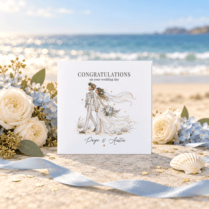 Coastal Wedding Card with Names, Romantic Beach Couple Shopify description - Pretty Gifted