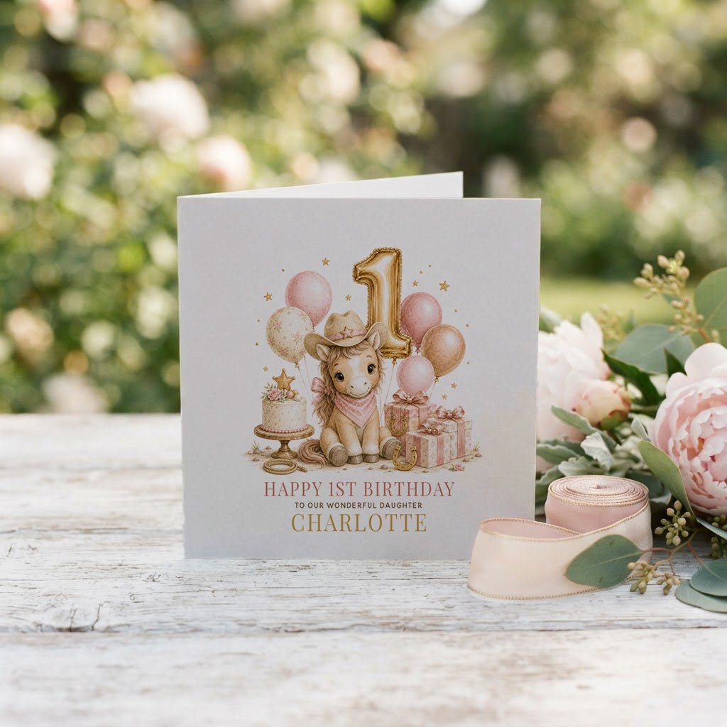 Cowgirl 1st Birthday Card | Personalized Baby Daughter - Pretty Gifted