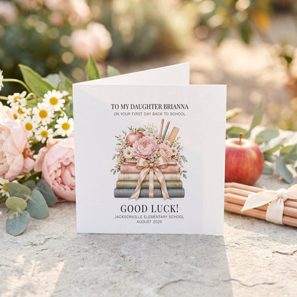 Daughter Back to School Card | Floral Book Stack Keepsake - Pretty Gifted