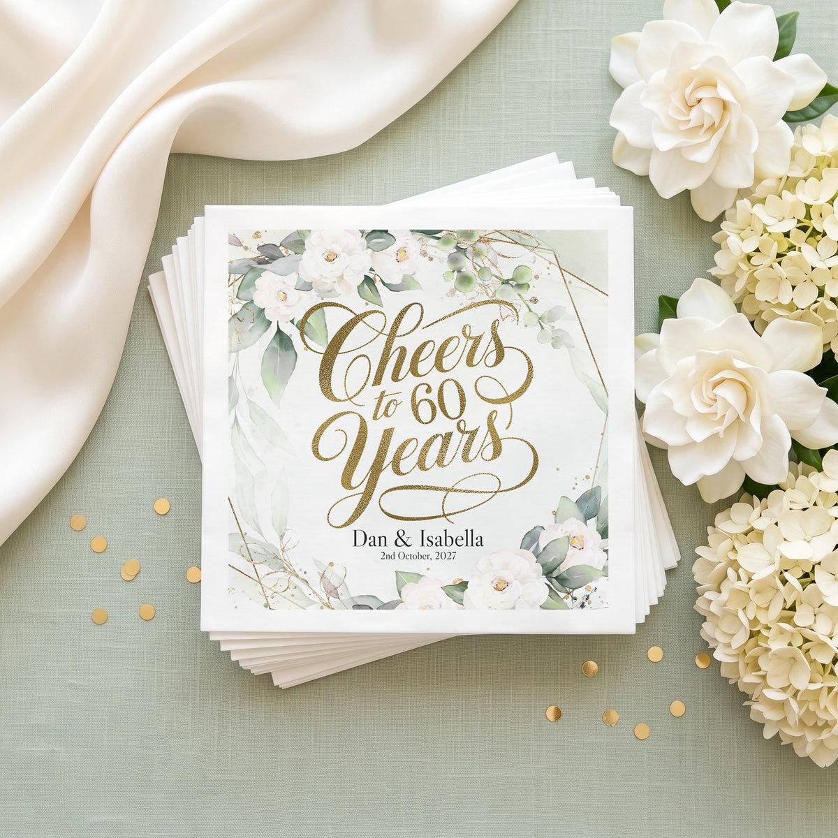 Diamond Anniversary Napkins, Cheers to 60 Years Floral - Pretty Gifted