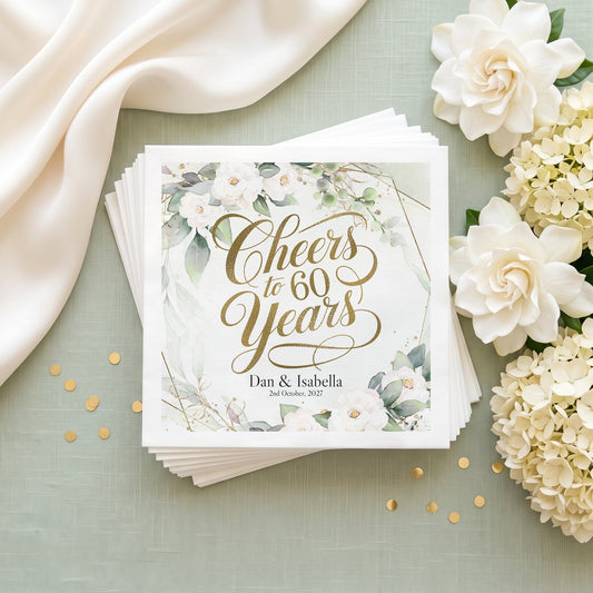 Diamond Anniversary Napkins, Cheers to 60 Years Floral - Pretty Gifted