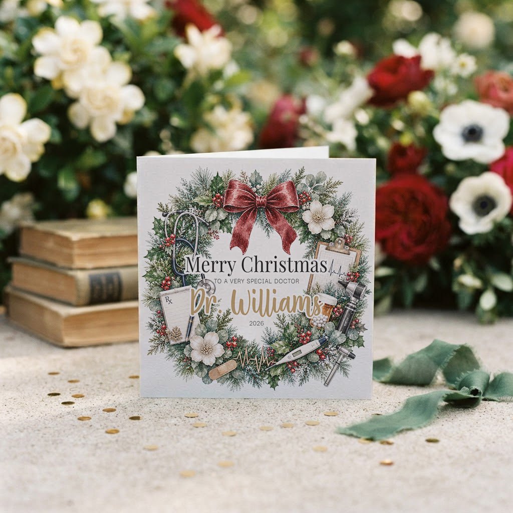 Doctor Christmas Card, Personalized MD Keepsake Gift - Pretty Gifted