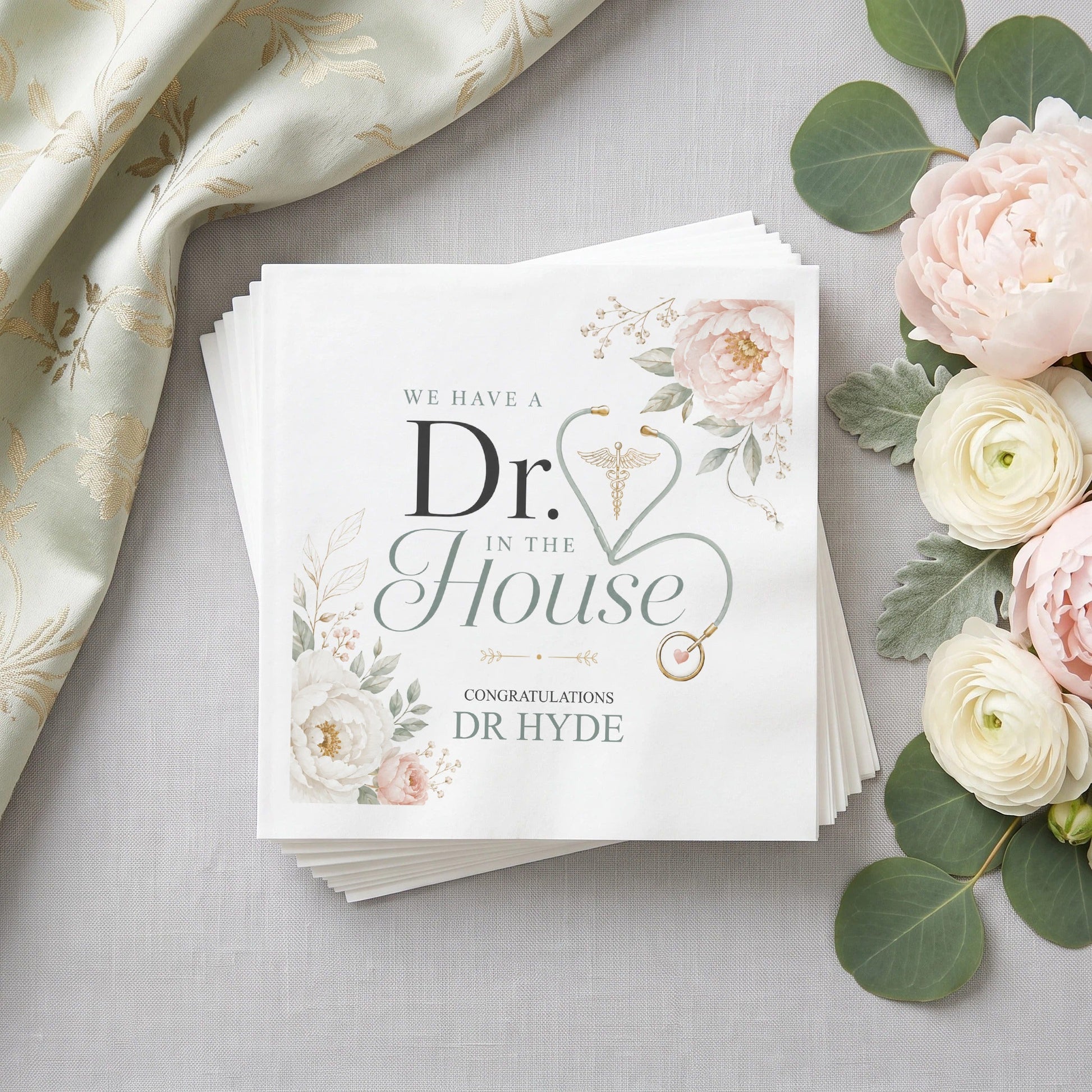 Doctor Graduation Napkins, Personalized Dr. in the House - Pretty Gifted