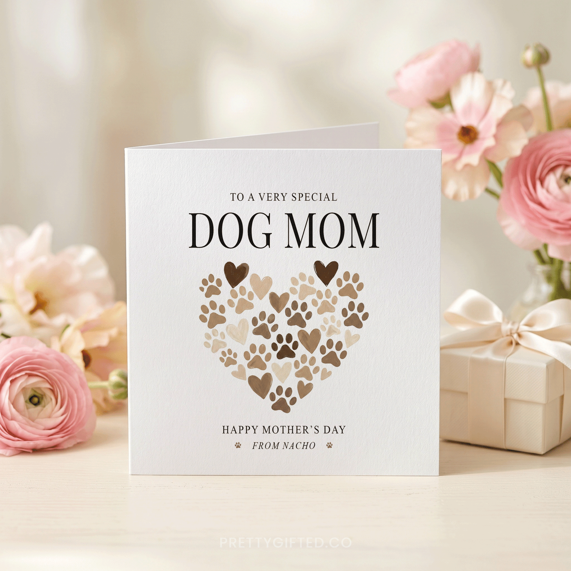 Dog Mom Mother's Day Card, Paw Print Heart, Personalized - Pretty Gifted