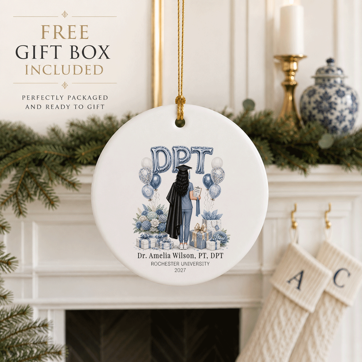 DPT Graduation Ornament, Personalized PT Keepsake - Pretty Gifted