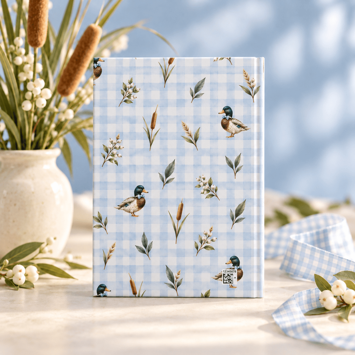 Duck Baby Shower Guest Book, Blue Gingham and Monogram - Pretty Gifted