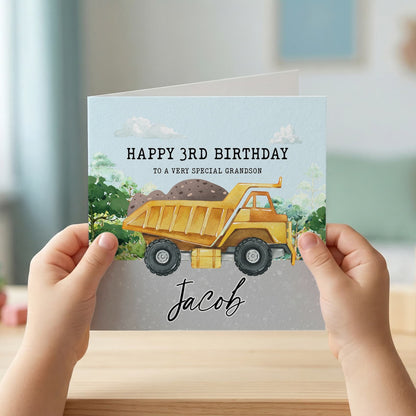 Dump Truck Birthday Card, Personalized Boy Birthday Gift - Pretty Gifted