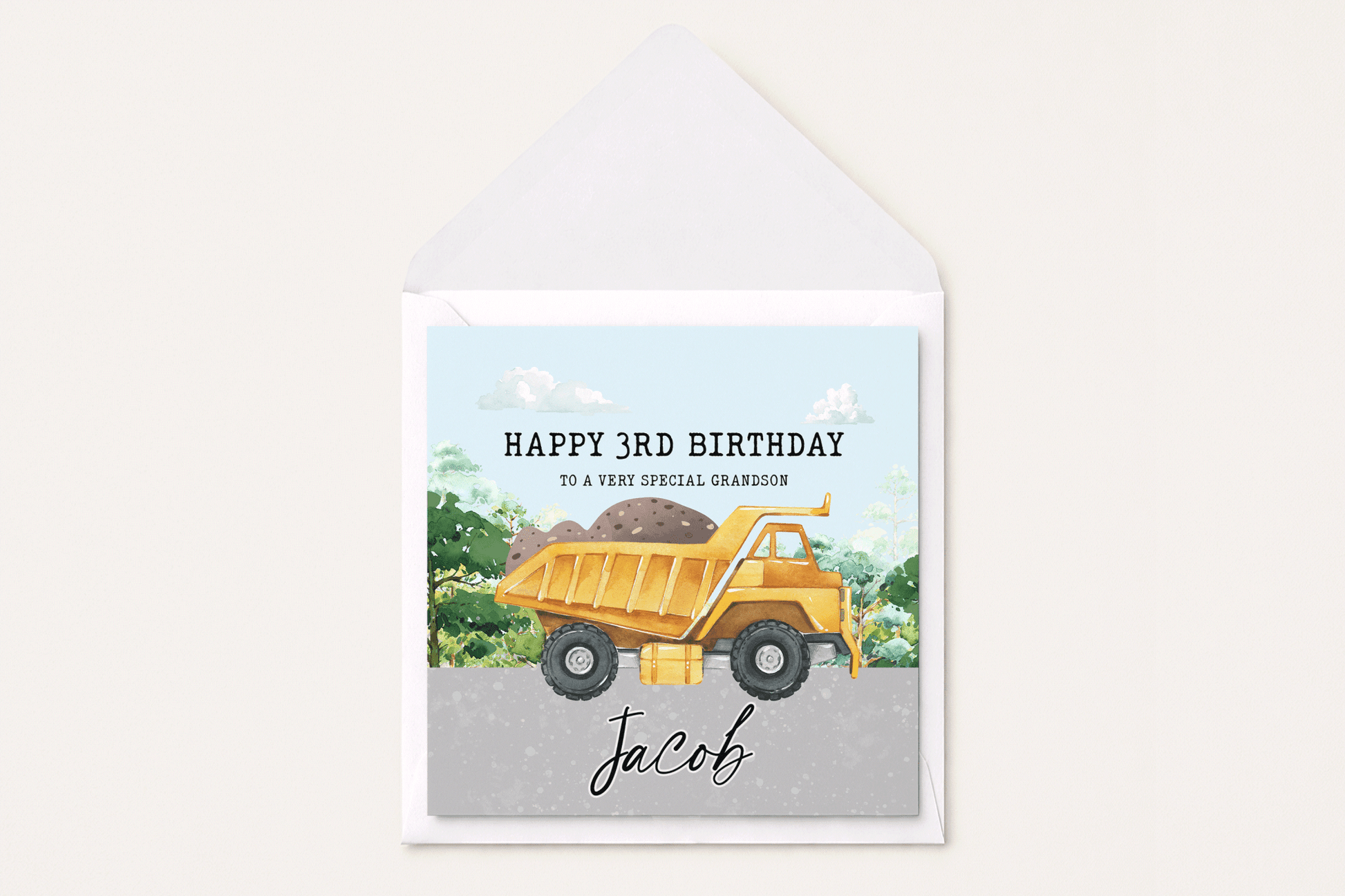 Dump Truck Birthday Card, Personalized Boy Birthday Gift - Pretty Gifted