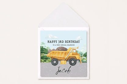 Dump Truck Birthday Card, Personalized Boy Birthday Gift - Pretty Gifted