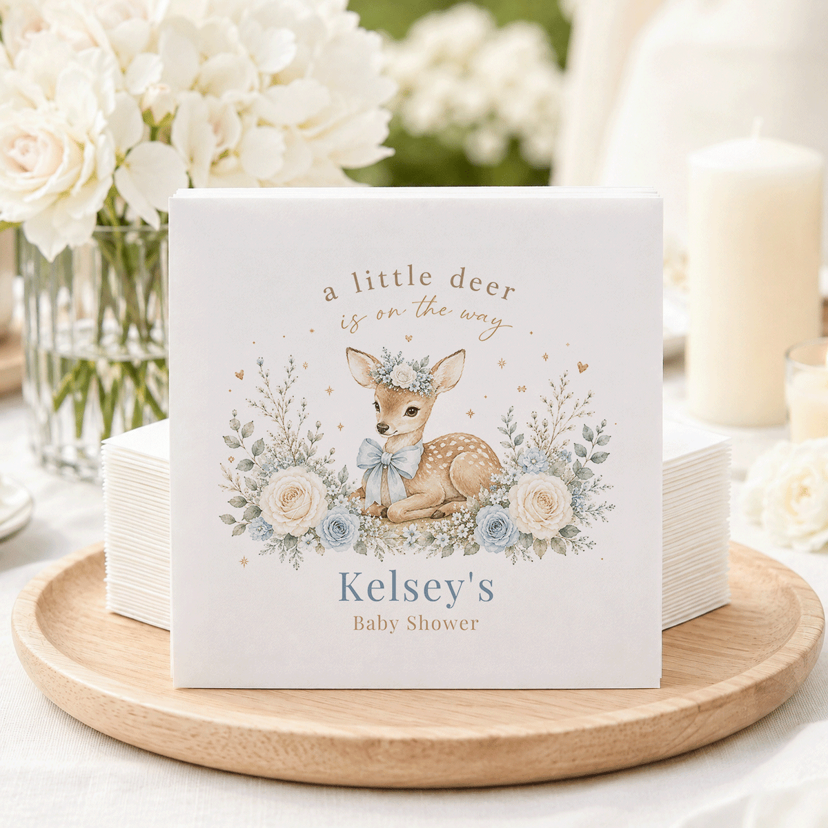 Dusty Blue Deer Woodland Baby Shower Napkins - Pretty Gifted