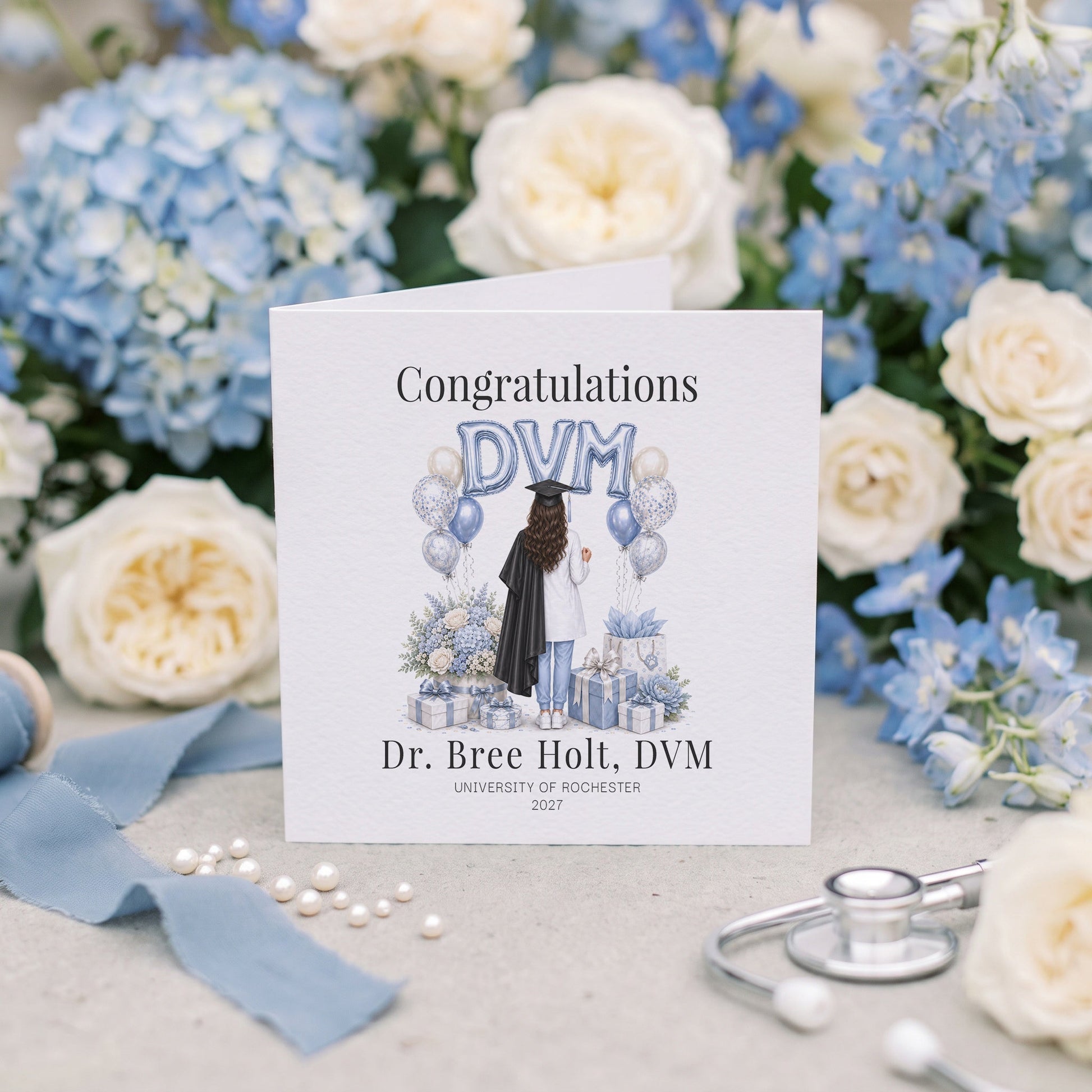 DVM Graduation Card, Personalized Veterinarian Gift - Pretty Gifted