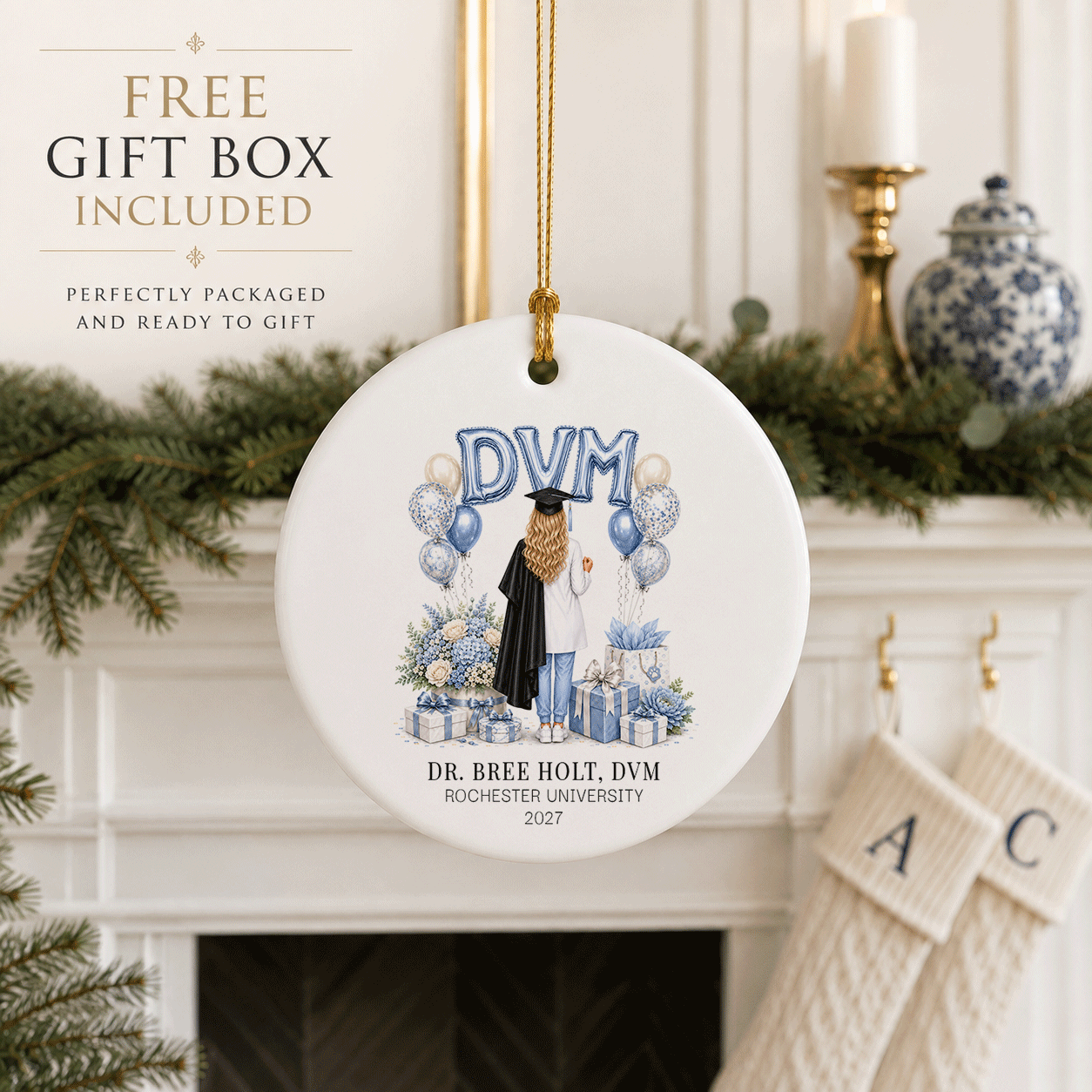 DVM Graduation Ornament, Personalized Vet Keepsake - Pretty Gifted