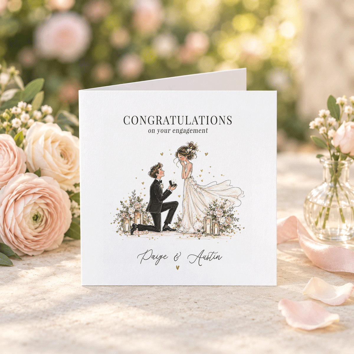 Engagement Card with Names, Romantic Proposal Illustration - Pretty Gifted