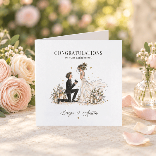 Engagement Card with Names, Romantic Proposal Illustration - Pretty Gifted
