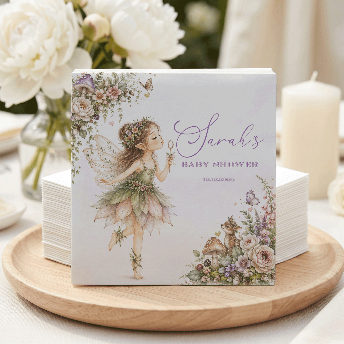 Fairy Baby Shower Napkins, Personalized Woodland Decor - Pretty Gifted